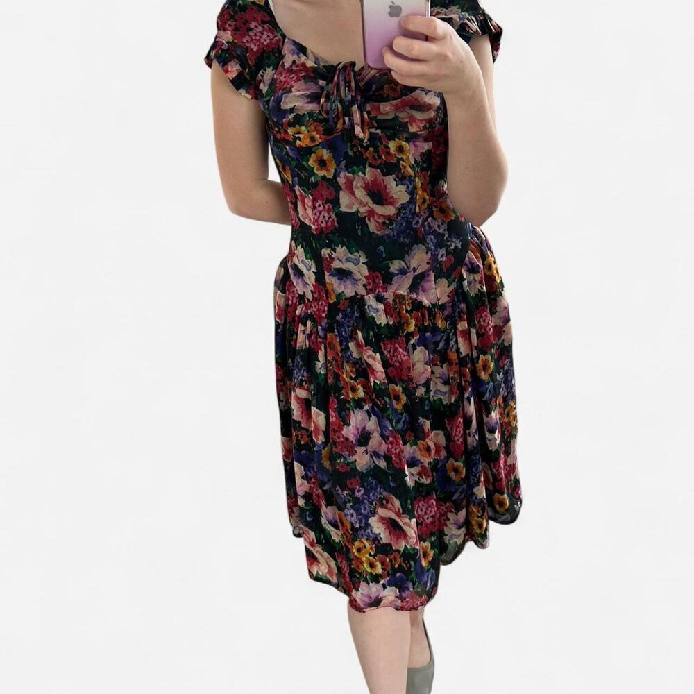 Vintage ARTWORK Floral fit and flare midi dress sweatheart neckline size 4 (XS) - Picture 5 of 7